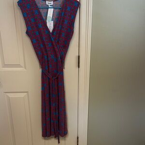 Boden Vibrant Blue and Red Midi Dress